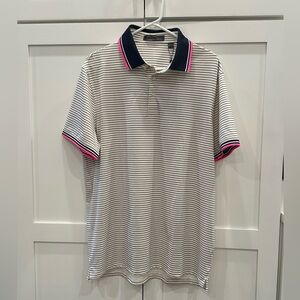 G/FORE Men's Striped Polo Shirt - Black, White, and Pink